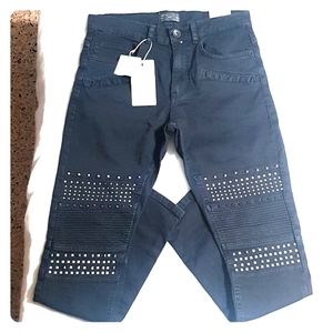 ZARA MAN BIKER STUDDED SKINNY FIT BLK JEANS  SZ 31